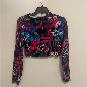 SHIEN Colorful Graphic Long Sleeve Crop Top